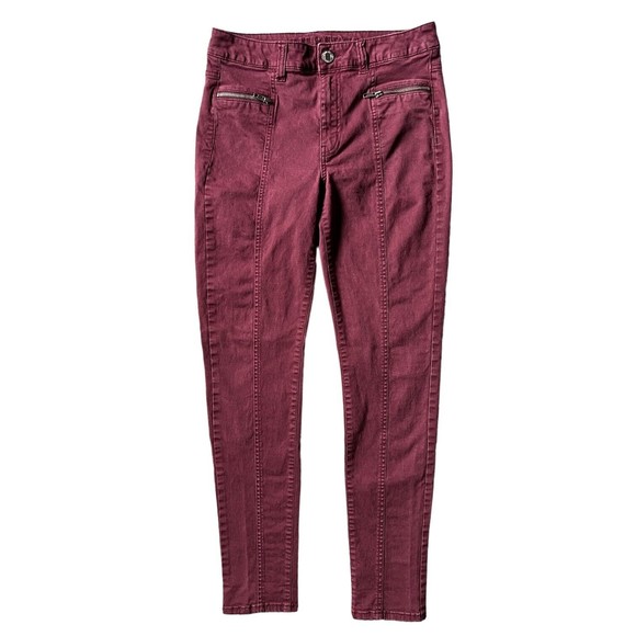 American Eagle Hi-Rise Jegging Women's Size 6 Maroon Moto Ankle Zip Red Stretch - Picture 1 of 16